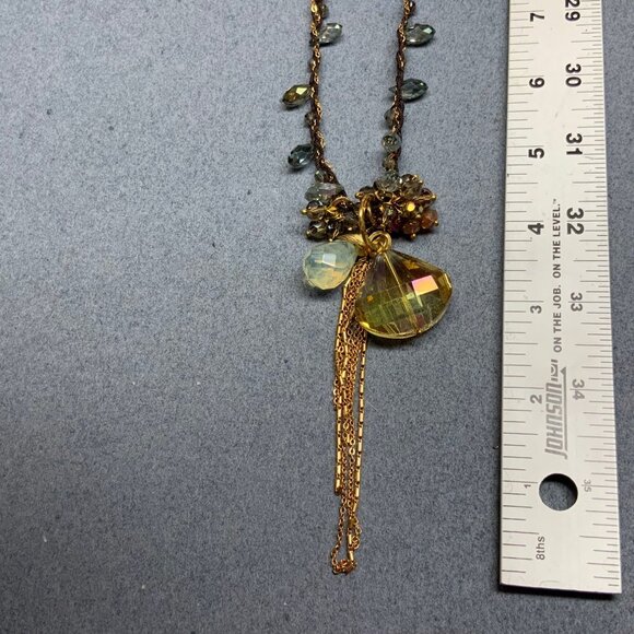 Rush By Denis & Charles Necklace 32 In Faceted Iridescent Pendant Gold Tassel - Picture 5 of 8